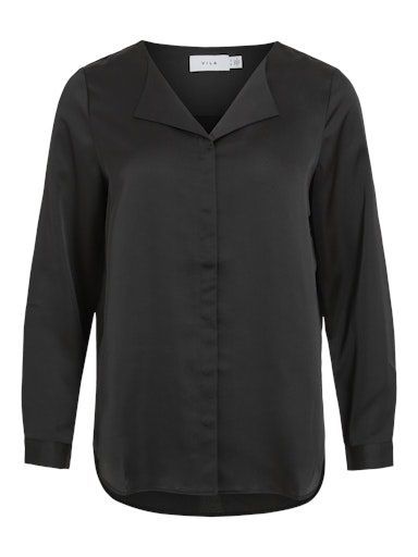 Vila Ellette satin shirt Black