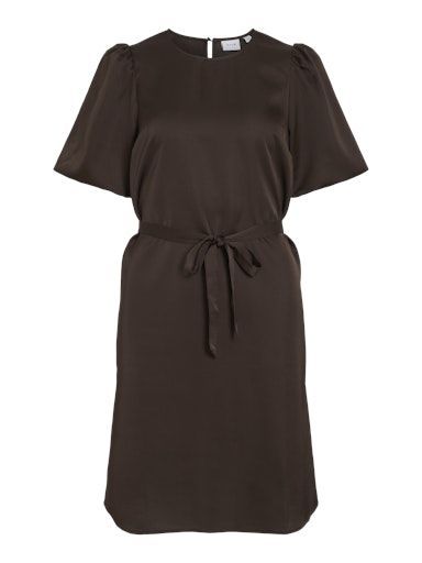 Vila Ellette satin Dress Coffee Bean